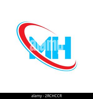 MH M H letter logo design. Initial letter MH linked circle upercase monogram logo red and blue. MH logo, M H design Stock Vector