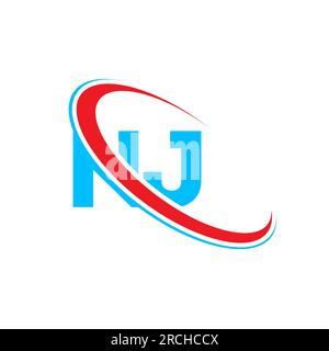 NJ N J letter logo design. Initial letter NJ linked circle upercase monogram logo red and blue. NJ logo, N J design Stock Vector