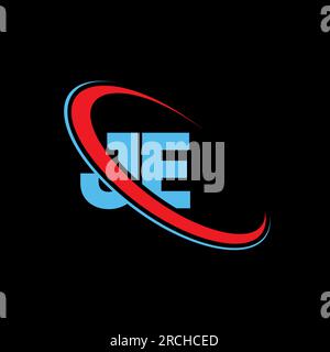 JE, J E letter logo design. Initial letter JE linked circle uppercase monogram logo red and blue. JE logo, J E design Stock Vector