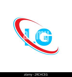 LG L G letter logo design. Initial letter LG linked circle upercase monogram logo red and blue. LG logo, L G design Stock Vector