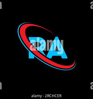 RA R A letter logo design. Initial letter RA linked circle uppercase monogram logo red and blue. RA logo, R A design. ra, r a Stock Vector