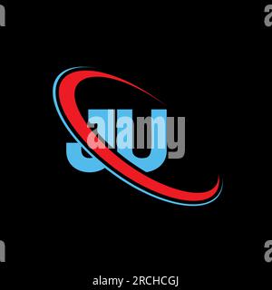 JU, J U letter logo design. Initial letter JU linked circle uppercase monogram logo red and blue. JU logo, J U design Stock Vector