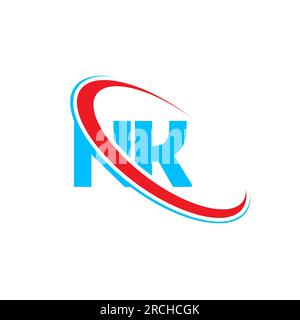 NK N K letter logo design. Initial letter NK linked circle upercase monogram logo red and blue. NK logo, N K design Stock Vector