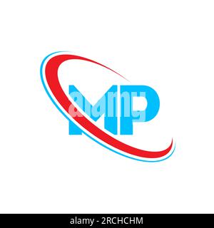 MP M P letter logo design. Initial letter MP linked circle upercase monogram logo red and blue. MP logo, M P design Stock Vector