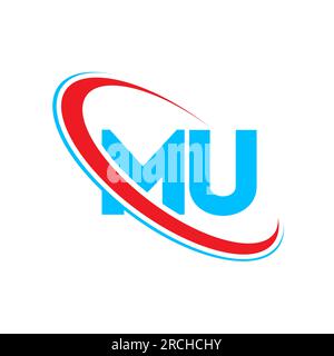 MU M U letter logo design. Initial letter MU linked circle upercase monogram logo red and blue. MU logo, M U design Stock Vector