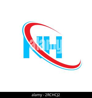 NH N H letter logo design. Initial letter NH linked circle upercase monogram logo red and blue. NH logo, N H design Stock Vector