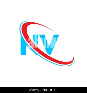 NV N V letter logo design. Initial letter NV linked circle upercase monogram logo red and blue. NV logo, N V design Stock Vector