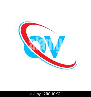 OV O V letter logo design. Initial letter OV linked circle upercase monogram logo red and blue. OV logo, O V design Stock Vector