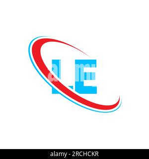 LE L E letter logo design. Initial letter LE linked circle upercase monogram logo red and blue. LE logo, L E design Stock Vector
