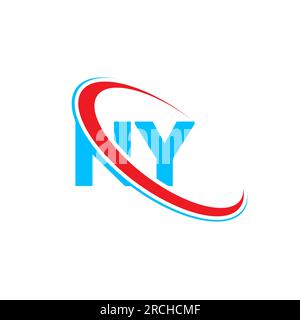 NY N Y letter logo design. Initial letter NY linked circle upercase monogram logo red and blue. NY logo, N Y design Stock Vector