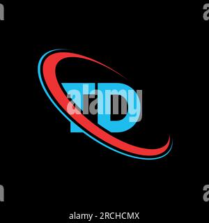 TD T D letter logo design. Initial letter TD linked circle uppercase monogram logo red and blue. TD logo, T D design. td, t d Stock Vector