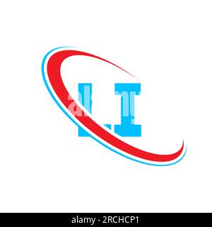LI L I letter logo design. Initial letter LI linked circle upercase monogram logo red and blue. LI logo, L I design Stock Vector
