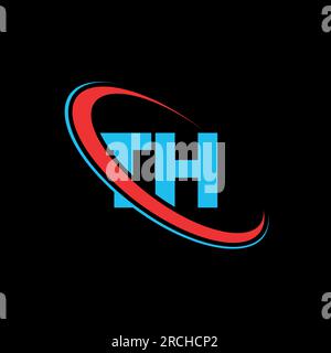 TH T H letter logo design. Initial letter TH linked circle uppercase monogram logo red and blue. TH logo, T H design. th, t h Stock Vector