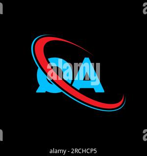 QA Q A letter logo design. Initial letter QA linked circle uppercase monogram logo red and blue. QA logo, Q A design. qa, q a Stock Vector