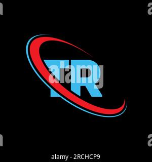 TR T R letter logo design. Initial letter TR linked circle uppercase monogram logo red and blue. TR logo, T R design. tr, t r Stock Vector