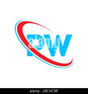 PW P W letter logo design. Initial letter PW linked circle upercase monogram logo red and blue. PW logo, P W design Stock Vector