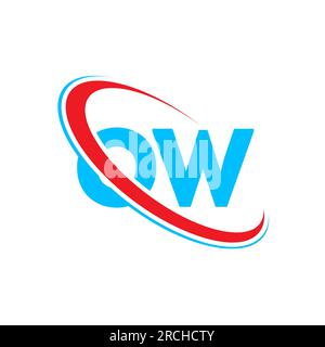 OW O W letter logo design. Initial letter OW linked circle upercase monogram logo red and blue. OW logo, O W design Stock Vector
