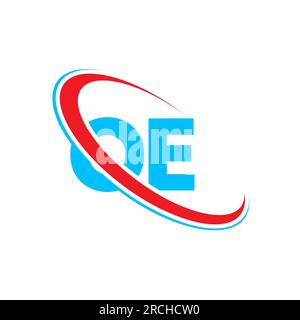 OE O E letter logo design. Initial letter OE linked circle uppercase monogram logo red and blue. OE logo, O E design Stock Vector