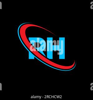 RH R H letter logo design. Initial letter RH linked circle uppercase monogram logo red and blue. RH logo, R H design. rh, r h Stock Vector
