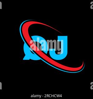QJ Q J letter logo design. Initial letter QJ linked circle uppercase monogram logo red and blue. QJ logo, Q J design. qj, q j Stock Vector