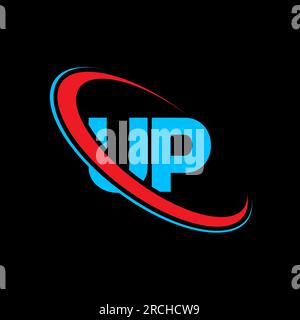 UP U P letter logo design. Initial letter UP linked circle uppercase monogram logo red and blue. UP logo, U P design. up, u p Stock Vector