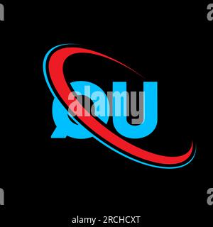 QU Q U letter logo design. Initial letter QU linked circle uppercase monogram logo red and blue. QU logo, Q U design. qu, q u Stock Vector