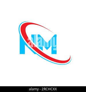 NM N M letter logo design. Initial letter NM linked circle upercase monogram logo red and blue. NM logo, N M design Stock Vector