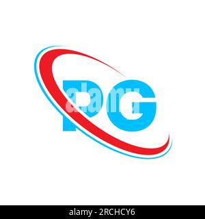 PG P G letter logo design. Initial letter PG linked circle uppercase monogram logo red and blue. PG logo, P G design Stock Vector