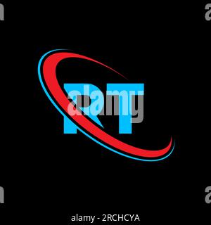 RT R T letter logo design. Initial letter RT linked circle uppercase monogram logo red and blue. RT logo, R T design. rt, r t Stock Vector