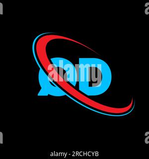 QD Q D letter logo design. Initial letter QD linked circle uppercase monogram logo red and blue. QD logo, Q D design. qd, q d Stock Vector