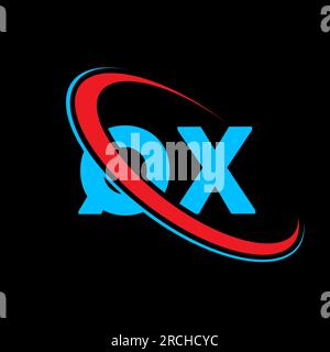 QX Q X letter logo design. Initial letter QX linked circle uppercase monogram logo red and blue. QX logo, Q X design. qx, q x logo Stock Vector