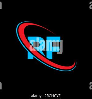 RF R F letter logo design. Initial letter RF linked circle uppercase monogram logo red and blue. RF logo, R F design. rf, r f Stock Vector