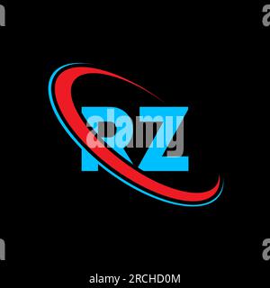 RZ R Z letter logo design. Initial letter RZ linked circle uppercase monogram logo red and blue. RZ logo, R Z design. rz, r z Stock Vector