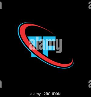 TF T F letter logo design. Initial letter TF linked circle uppercase monogram logo red and blue. TF logo, T F design. tf, t f Stock Vector