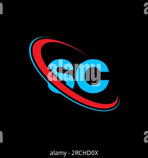 SC S C letter logo design. Initial letter SC linked circle uppercase monogram logo red and blue. S C logo, S C design. sc, s c Stock Vector
