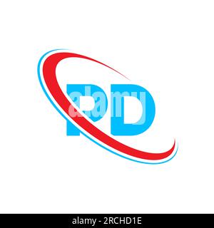 PD P D letter logo design. Initial letter PD linked circle uppercase monogram logo red and blue. PD logo, P D design Stock Vector
