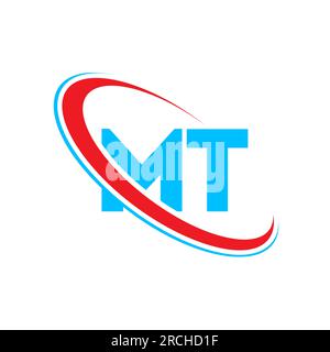MT M T letter logo design. Initial letter MT linked circle upercase monogram logo red and blue. MT logo, M T design Stock Vector