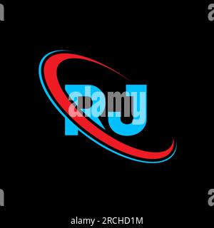 RJ R J letter logo design. Initial letter RJ linked circle uppercase monogram logo red and blue. RJ logo, R J design. rj, r j Stock Vector