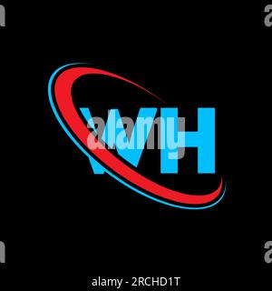 WH W H letter logo design. Initial letter WH linked circle uppercase monogram logo red and blue. WH logo, W H design. wh, w h Stock Vector