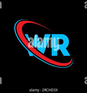 WR W R letter logo design. Initial letter WR linked circle uppercase monogram logo red and blue. WR logo, W R design. wr, w r Stock Vector