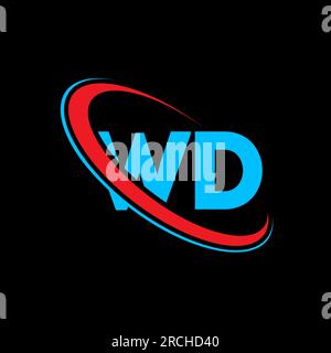 WD W D letter logo design. Initial letter WD linked circle uppercase monogram logo red and blue. WD logo, W D design. wd, w d Stock Vector