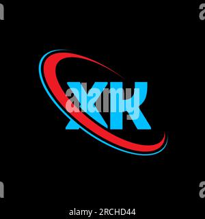XK X K letter logo design. Initial letter XK linked circle uppercase monogram logo red and blue. XK logo, X K design. xk, x k Stock Vector
