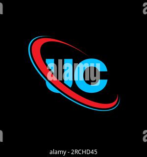 UC U C letter logo design. Initial letter UC linked circle uppercase monogram logo red and blue. UC logo, U C design. uc, u c Stock Vector