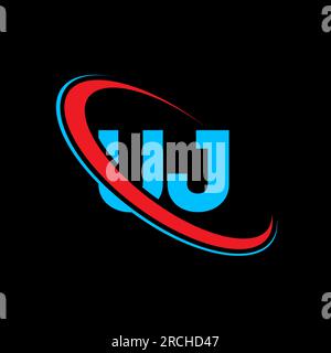 UJ U J letter logo design. Initial letter UJ linked circle uppercase monogram logo red and blue. UJ logo, U J design. uj, u j Stock Vector