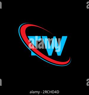 TW T W letter logo design. Initial letter TW linked circle uppercase monogram logo red and blue. TW logo, T W design. tw, t w Stock Vector