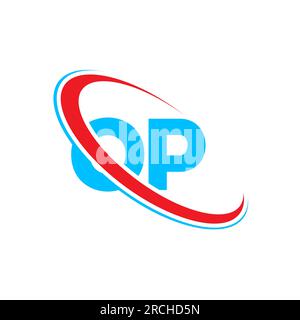 OP O P letter logo design. Initial letter OP linked circle upercase monogram logo red and blue. OP logo, O P design Stock Vector