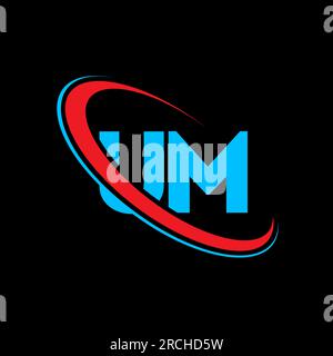 UM U M letter logo design. Initial letter UM linked circle uppercase monogram logo red and blue. UM logo, U M design. um, u m Stock Vector