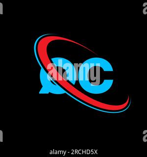 QC Q C letter logo design. Initial letter QC linked circle uppercase monogram logo red and blue. QC logo, Q C design. qc, q c Stock Vector