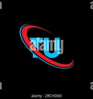 TU T U letter logo design. Initial letter TU linked circle uppercase monogram logo red and blue. TU logo, T U design. tu, t u Stock Vector