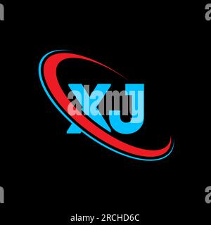 XJ X J letter logo design. Initial letter XJ linked circle uppercase monogram logo red and blue. XJ logo, X J design. xj, x j Stock Vector